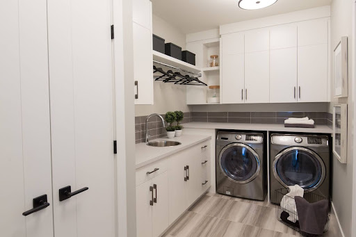 Laundry-Friendly L-Shaped Kitchen Design