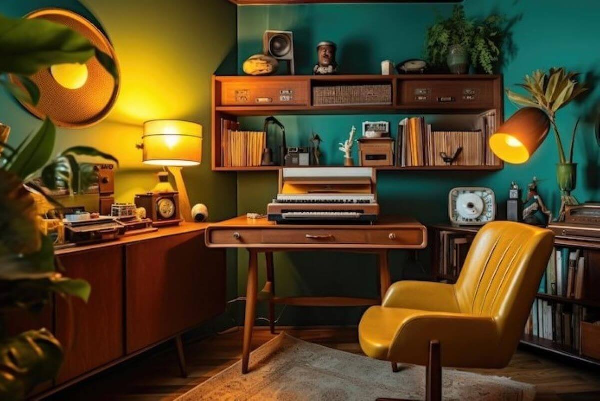  Mustard Yellow and Seafoam Green for a Stylish Home Office(homeparadis.com